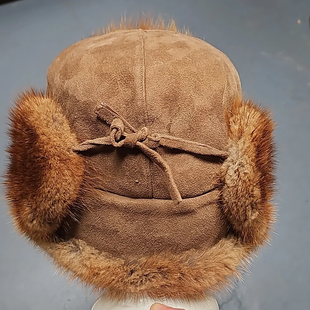 Vintage real fur russian style ushanka trapper hat